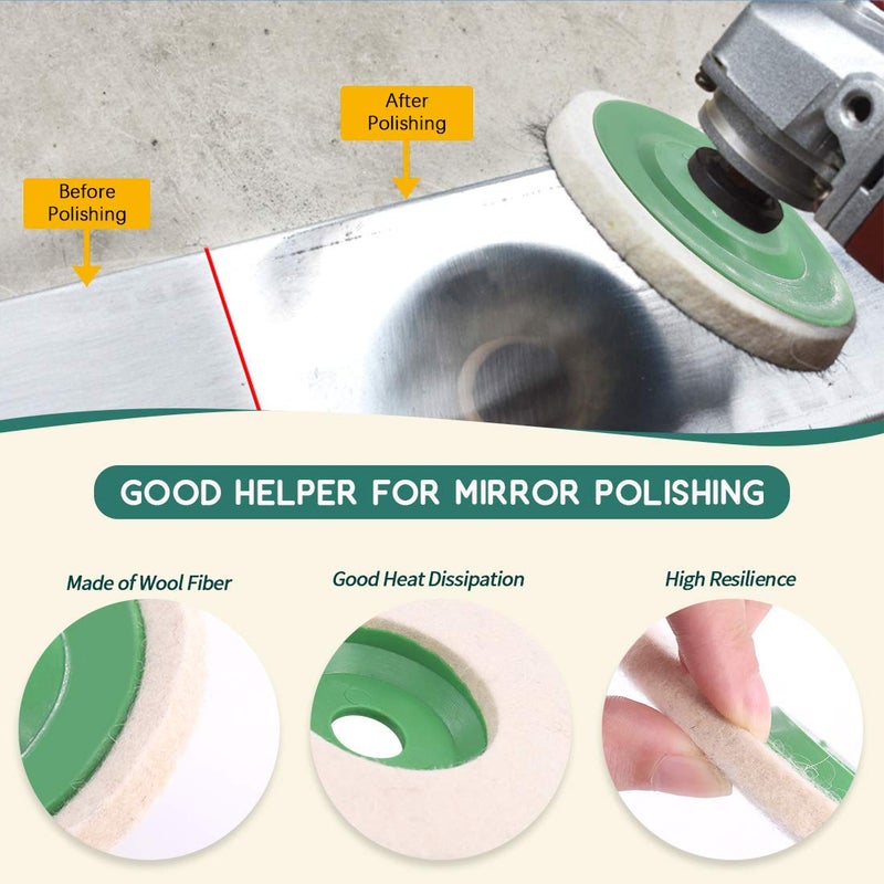 Keadic 18Pcs 4 Inch Wool Felt Polishing Wheel Disc Kit Includes Wool Felt Disc Wheel Pad and Buffing Polishing Compounds, Wool Polishing Wheel Buffer Pads Wool Polishing Disc for Marble - Image 3